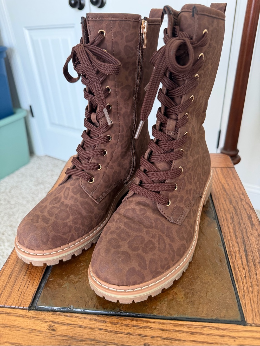 Corky’s Women’s Brown Leopard-Print Lace-Up Combat Boots